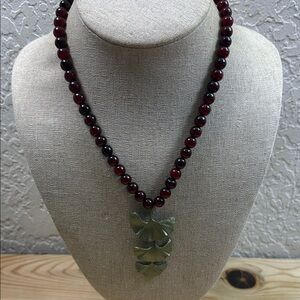 Red Horn Bead Ginkgo Necklace | Nature Jewelry